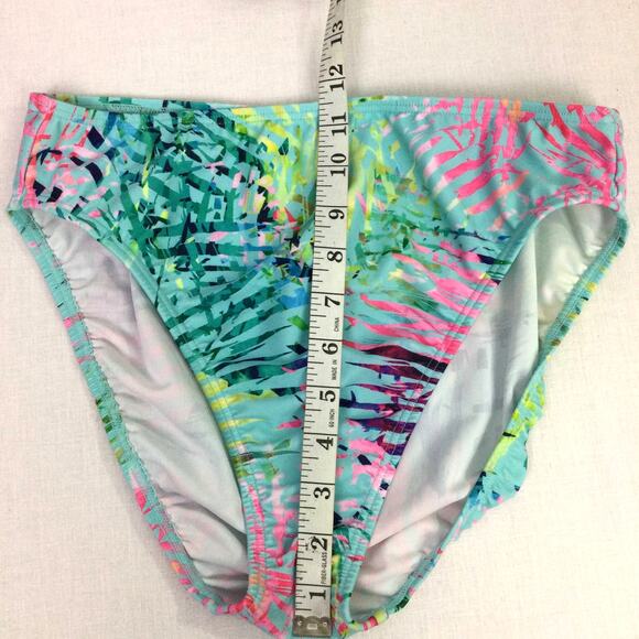 Venus Women's Sky Blue Leaf Pattern High Cut Bikini Bottom Size 12 - Picture 7 of 9